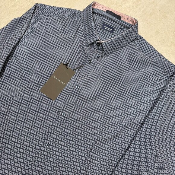 NWT 7 Diamonds Dress Shirt Stretch Geometric Long Sleeve Button Up Blue XXL - Picture 2 of 9